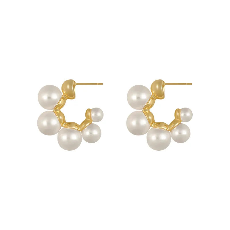 Elegant Pearl Cluster Hoop Earring-0
