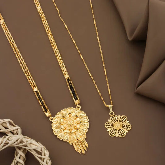 Mangalsutra Ki Mala Design With Moti Chen Ladi Lomg and short Combo Set [ BUY 1 GET 1 FREE ]