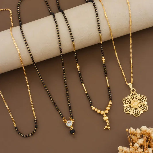 Combo Mangalsutra Ki Mala Design With Moti Chen Ladi Lomg and short Combo Set [ BUY 1 GET 3 FREE ]