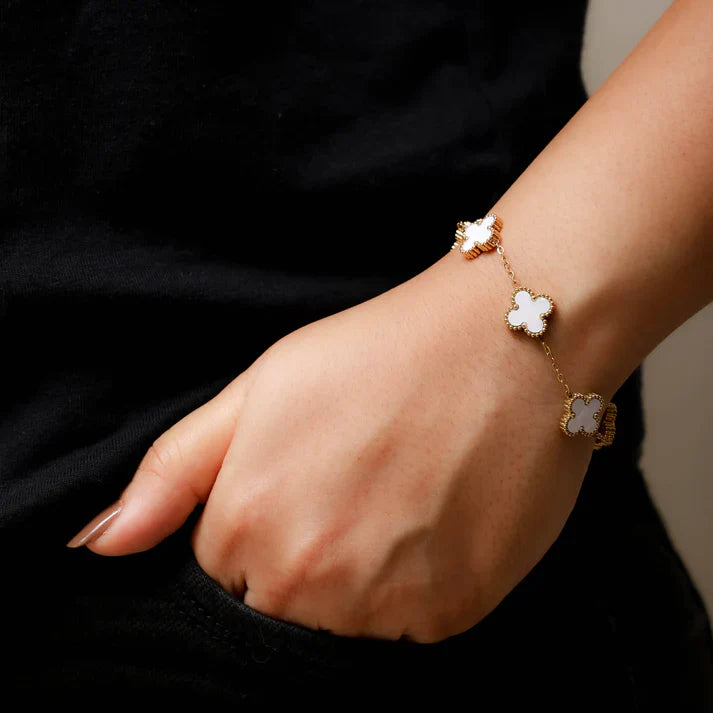 White Four Leaf Clover Bracelet - Lucky Charm Jewelry-1
