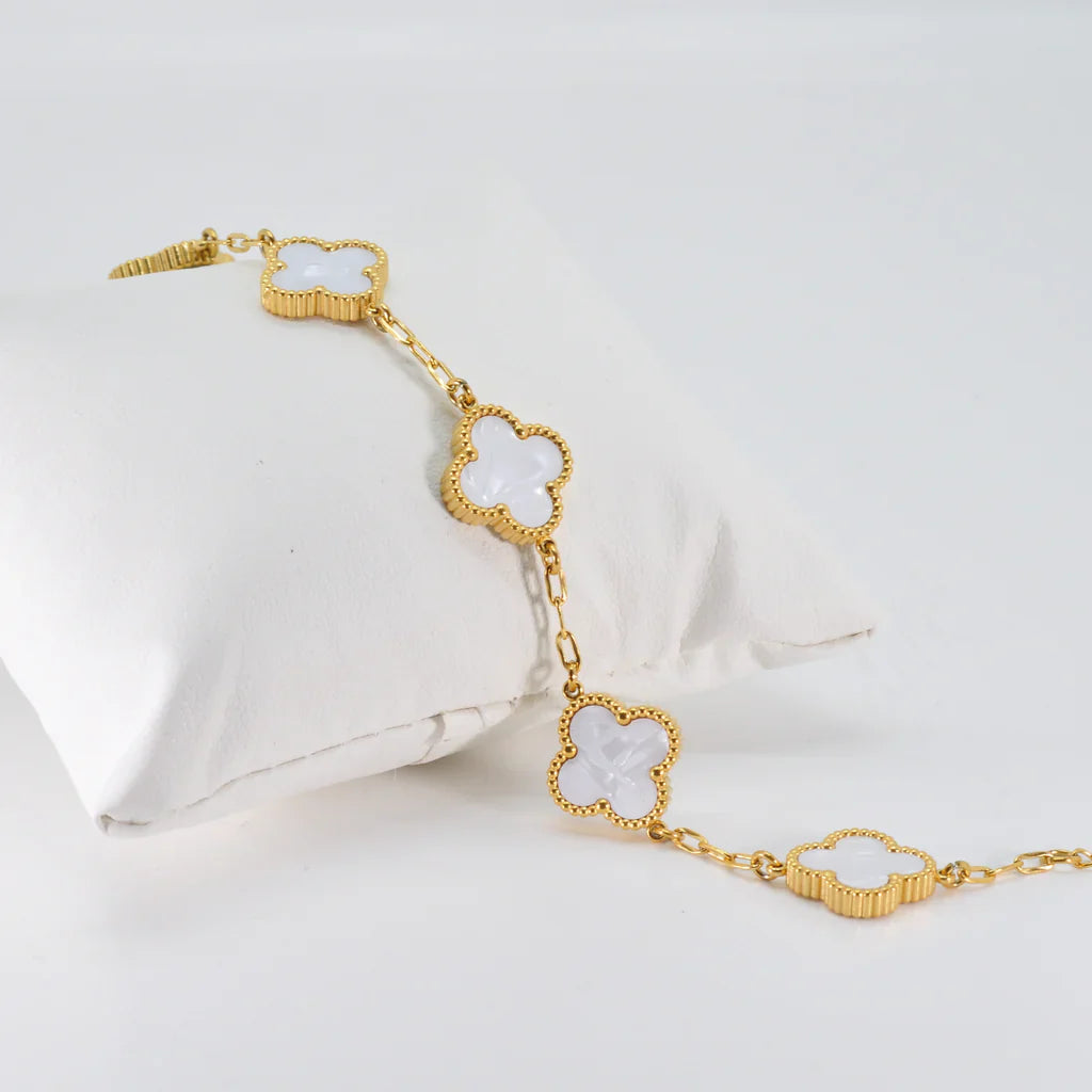 White Four Leaf Clover Bracelet - Lucky Charm Jewelry-3