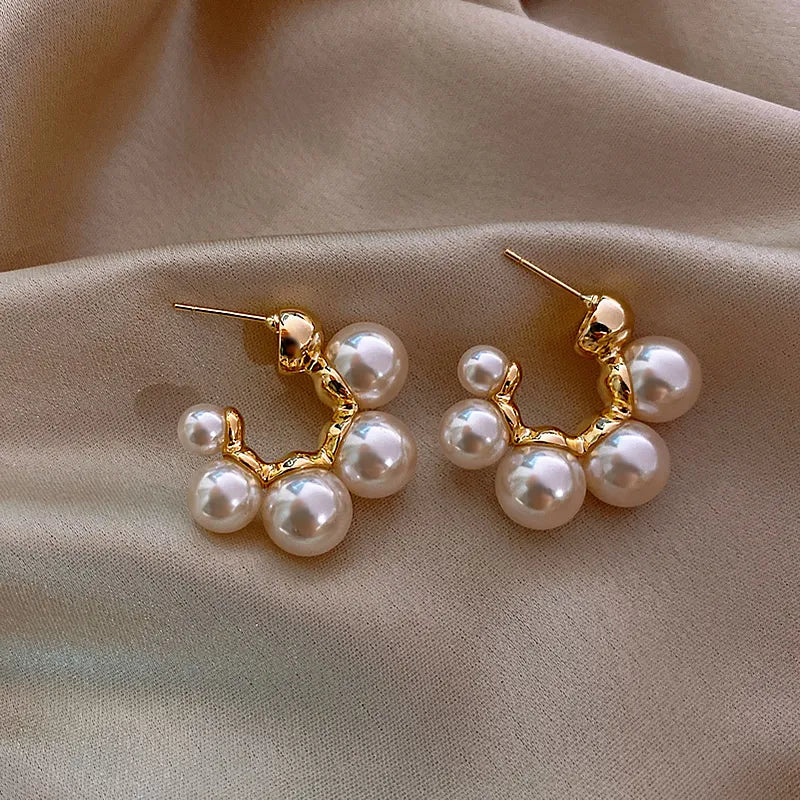 Elegant Pearl Cluster Hoop Earring-2